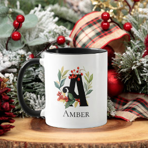 Caneca Monograma Inicial A Floral Botânica Wreath Mug