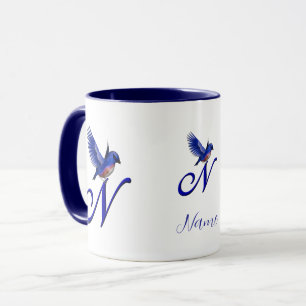 Caneca Monograma Inicial Bluebird N Elegante Personalizad