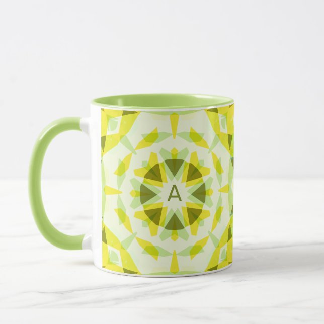 Caneca Monograma inicial personalizado Chá verde amarelo (Esquerda)
