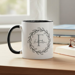 Caneca Monograma Inicial Personalizado de Botânica Aconch