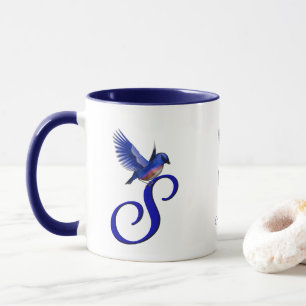 Caneca Monograma Inicial S Bluebird Elegante Personalizad