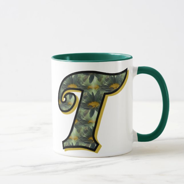 Caneca Monograma Inicial T Margaridas Arte Floral (Direita)