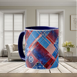 Caneca Monograma Jeans Azuis Patchwork Mug