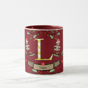 Caneca Monograma "L" de Natal Retro Bonito com o nome