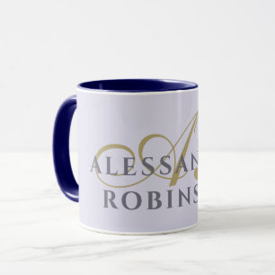 Caneca Monograma Lavanda Dourado Preto Minimalista Elegan