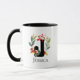 Caneca Monograma - Letra J Berry Wreath de Natal