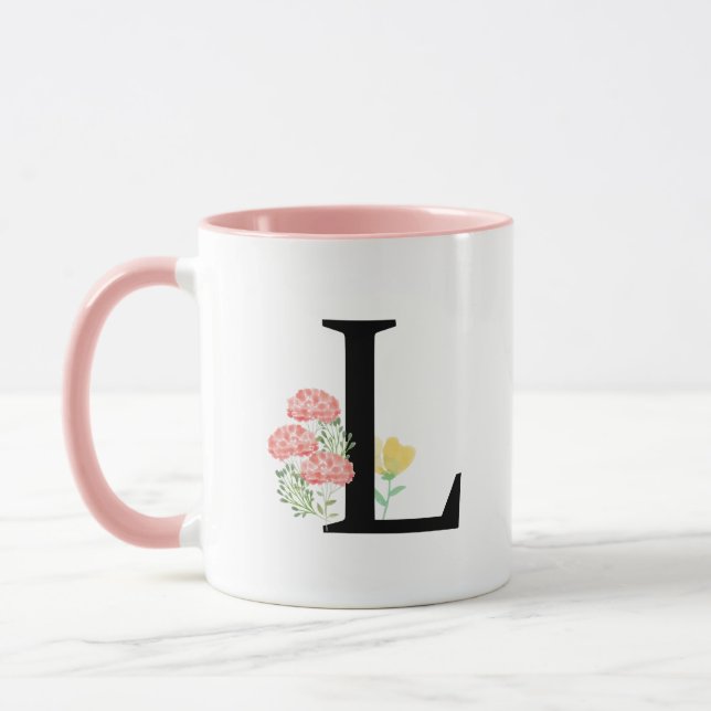 Caneca Monograma - Letra L Rosas de Aquarela (Esquerda)
