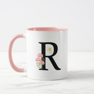 Caneca Monograma - Letra R aquosa flores modernas