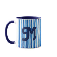 Monograma listrado azul e branco