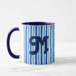 Caneca Monograma listrado azul e branco