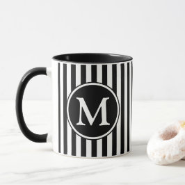 Caneca Monograma Listrado Preto e Branco Moderno