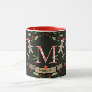 Caneca Monograma "M" de Natal Retro Bonito com o nome