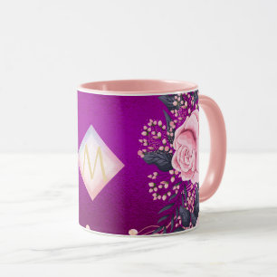 Caneca Monograma Magenta Rosegold, Largura Metálica Rosa