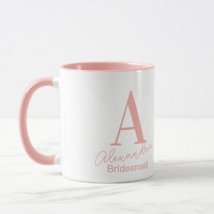Caneca Monograma mínimo Bridesmaid Pink e White Mug