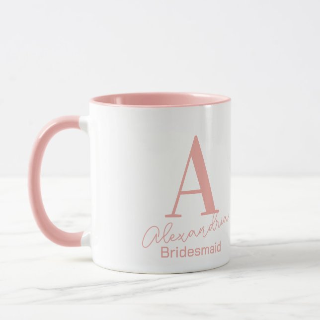 Caneca Monograma mínimo Bridesmaid Pink e White Mug (Esquerda)