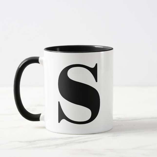 Caneca Monograma Moderno - Letra Inicial a Preto e Branco (Esquerda)
