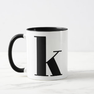 Caneca Monograma Moderno Letra Inicial k Preto e Branco