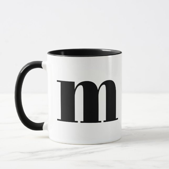 Caneca Monograma Moderno - Letra inicial m Preto e Branco (Esquerda)