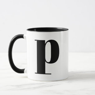 Caneca Monograma Moderno - Letra Inicial p Preto e Branco