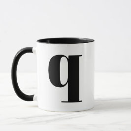 Caneca Monograma Moderno - Letra Inicial q Preto e Branco
