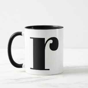 Caneca Monograma Moderno - Letra Inicial r Preto e Branco