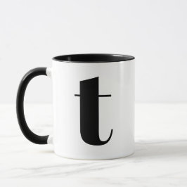 Caneca Monograma Moderno - Letra Inicial T Preto e Branco