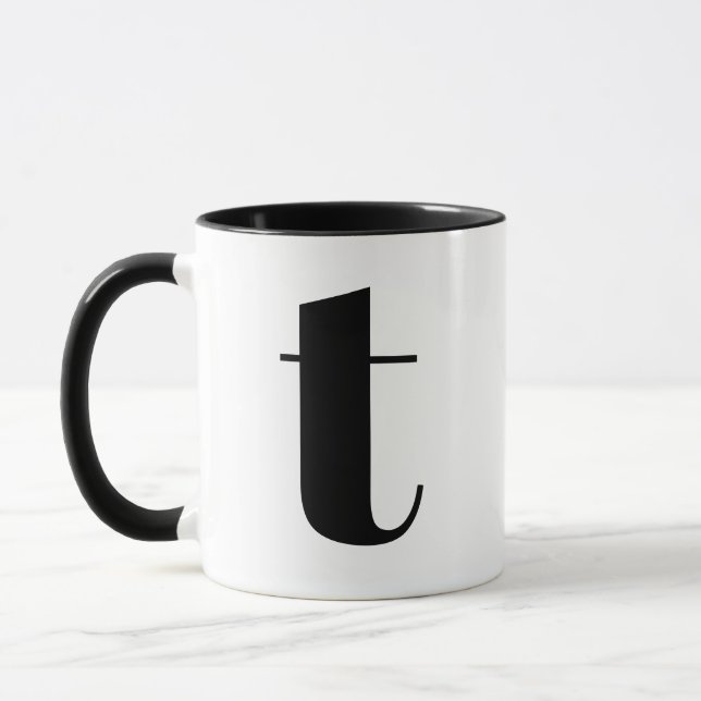 Caneca Monograma Moderno - Letra Inicial T Preto e Branco (Esquerda)