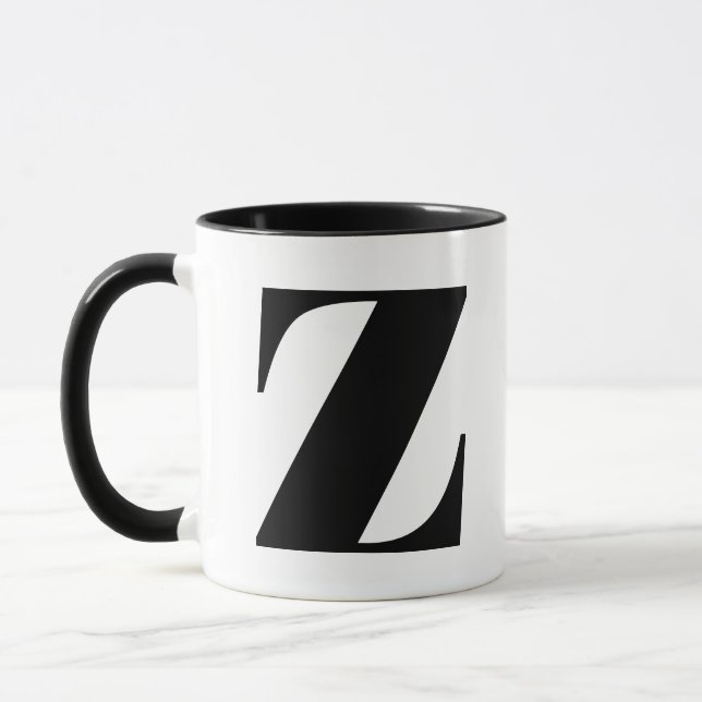 Caneca Monograma Moderno - Letra Inicial Z Preto e Branco (Esquerda)