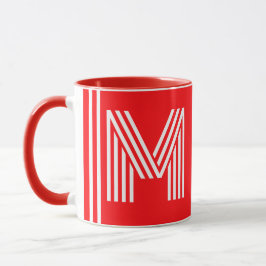 Caneca Monograma Moderno & Nome | Café de Cerâmica Vermel