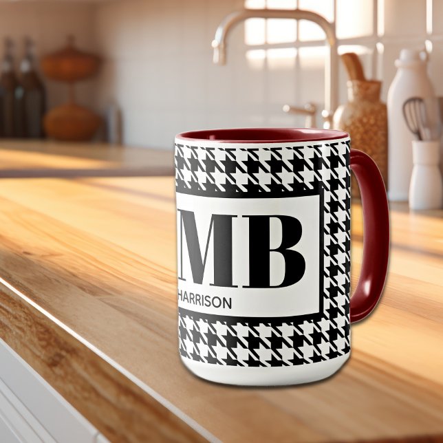 Caneca Monograma-Nome Combo Black & White Houndstooth 15o (Criador carregado)
