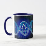 Caneca Monograma Nome DNA Science<br><div class="desc">Uma design legal, moderna e divertida inspirada na ciência médica. O presente perfeito para todos os médicos, enfermeiros, cientistas, professores de ciência, técnicos de laboratório, estudantes de ciência, enfim, qualquer um na sua vida (e isso inclui você)! Projetado por Thisnotme©</div>