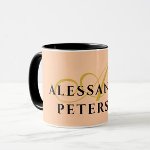 Caneca Monograma Nome Preto Dourado Pêssego Minimalista E