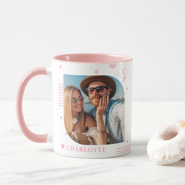 Caneca Monograma Nome Trendy Foto Simple Modern (Com Donut)
