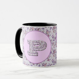 Caneca Monograma P das flores de luxo