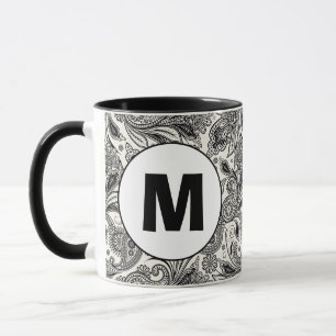 Caneca Monograma paisley preto e branco
