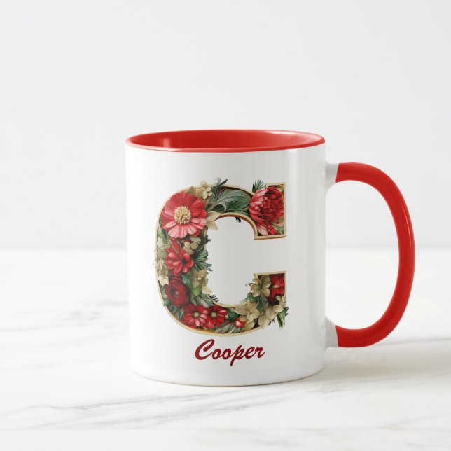 Caneca Monograma personalizado C Ornamentado Red Dourado  (Direita)