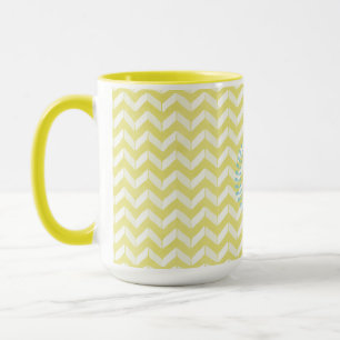 Caneca Monograma Personalizado Chevron Amarelo Chic Paste