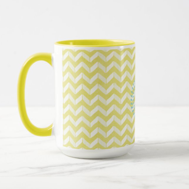 Caneca Monograma Personalizado Chevron Amarelo Chic Paste (Esquerda)
