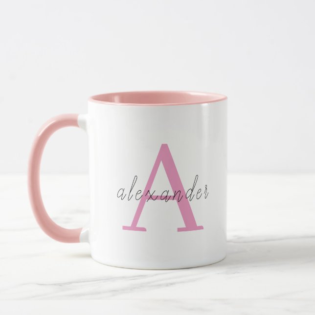 Caneca Monograma personalizado cor-de-rosa com seu nome (Esquerda)