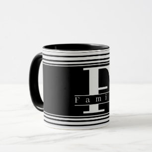 Caneca Monograma Personalizado da Família, Black & White
