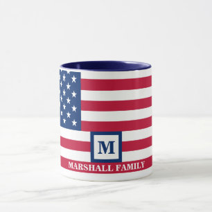 Caneca Monograma Personalizado de Bandeira Americana 4 De