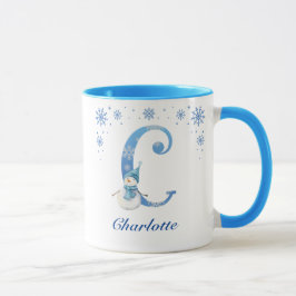 Caneca Monograma personalizado de floco de neve de Natal