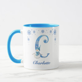 Caneca Monograma personalizado de floco de neve de Natal 