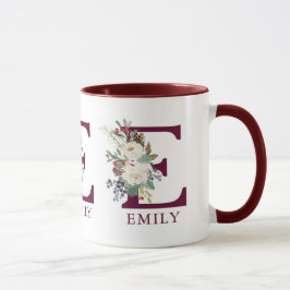 Caneca Monograma personalizado de flores de Natal