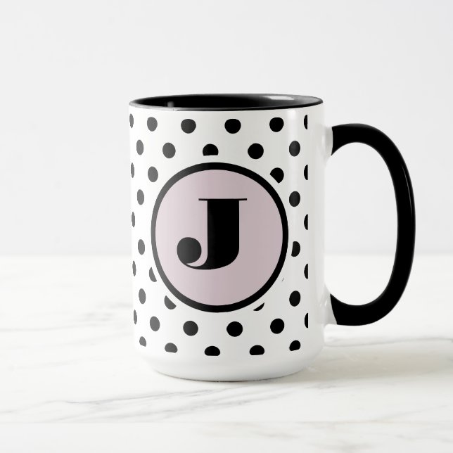Caneca Monograma Personalizado de Pontos Negros (Direita)