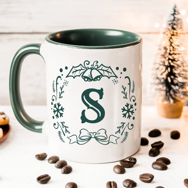 Caneca Monograma Personalizado de Terra Verde de Natal (Criador carregado)