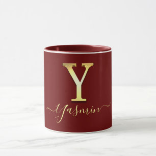 Caneca Monograma Personalizado Dourado Elegante Nome Y Mu
