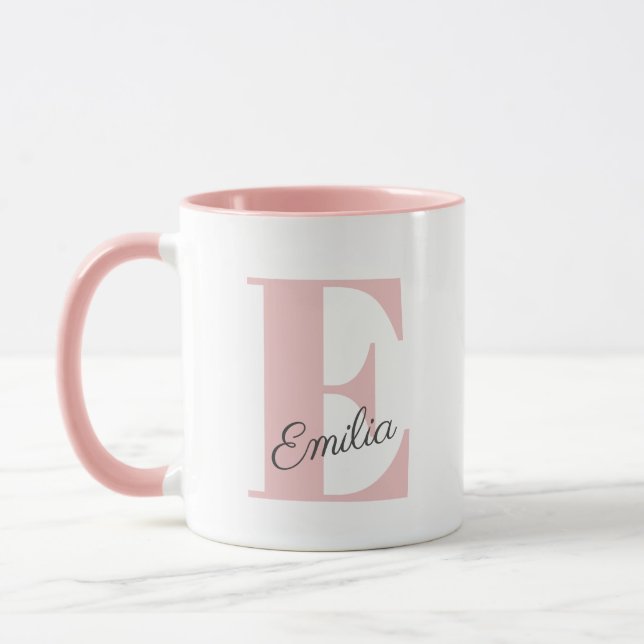 Caneca Monograma personalizado e nome cor-de-rosa-chic (Esquerda)