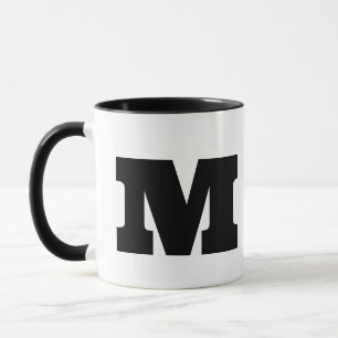 Caneca monograma personalizado e texto de nome preto bran