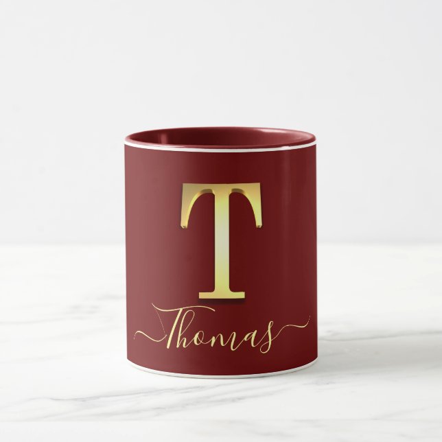 Caneca Monograma Personalizado Elegante Dourado T Nome Mu (Centro)